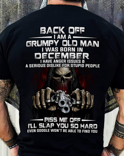 December - Grumpy Old Man T-Shirt – Funny Skull Gun Graphic Tee for Men - DTSM12 (SKU09-109-12)