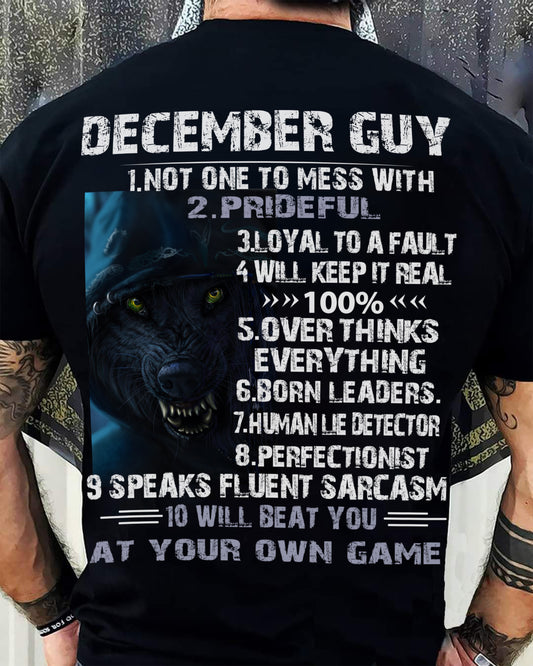 December Guy Wolf T-Shirt – Strong, Loyal and Fearless Birthday Gift - DTSM12 (SKU09-19-12)