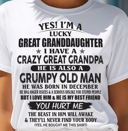 DECEMBER - LUCKY GREAT GRANDDAUGHTER OF CRAZY GREAT GRANDPA - PERFECT GIFT FROM GREAT GRANDPA - DTSM12 (SKU12-287-12)