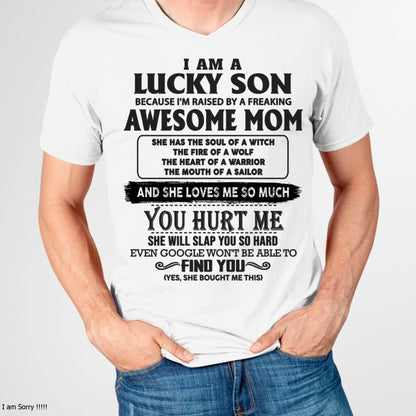Raised by Awesome Mom Tee - Perfect Gift For Your Son DTSM00 (LUCKY SON NEW-00)
