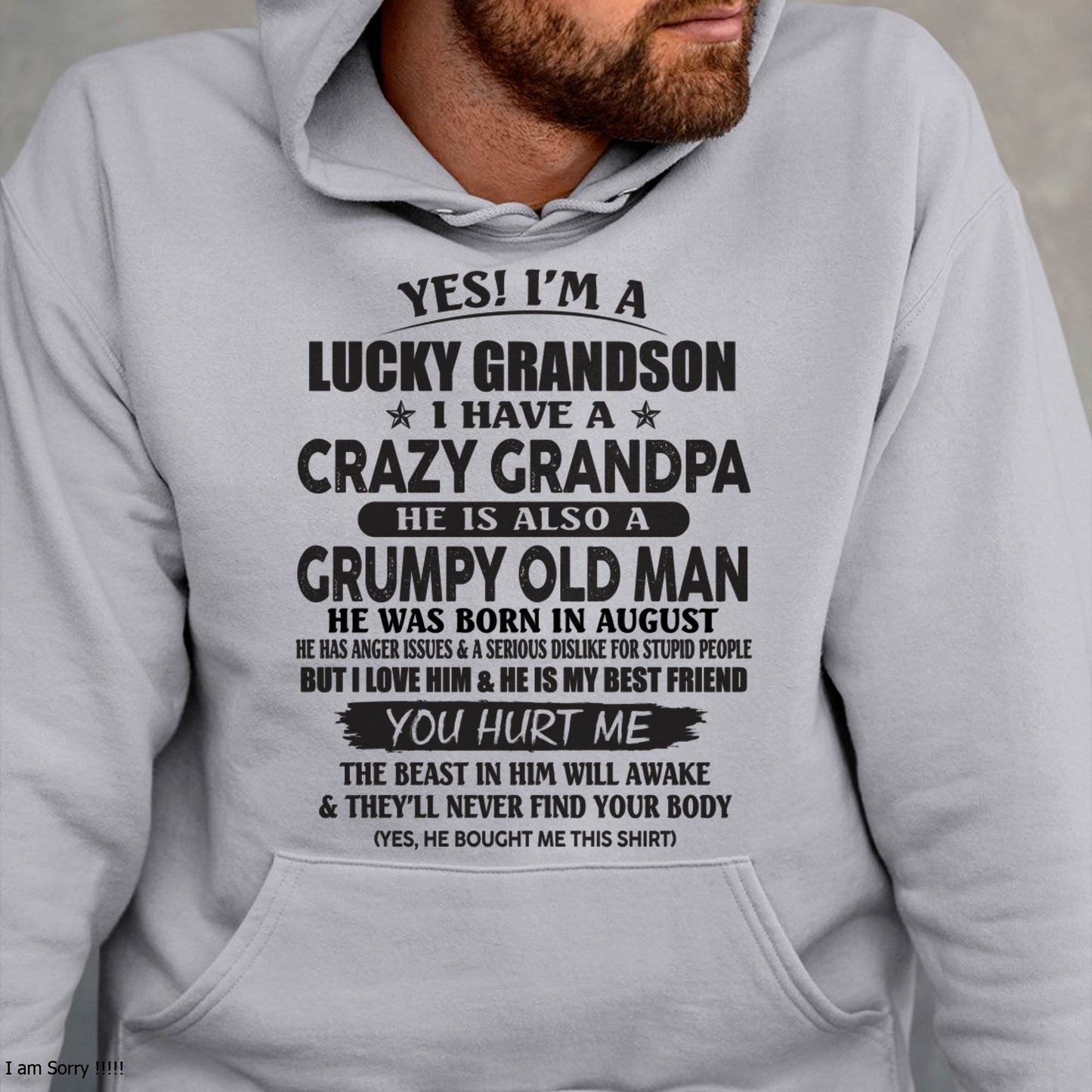 AUGUST - LUCKY GRANDSON OF CRAZY GRANDPA -  PERFECT GIFT FROM GRANDPA - DTSM08 (SKU12-145-08)