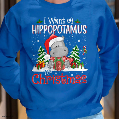 Christmas Shirts for Family, Funny christmas shirts, Christmas Unisex T-Shirt/Hoodie/Sweatshirt HLT00 - I Want A Hippopotamus For Christmas Xmas Hippo for Kid Women T-Shirt