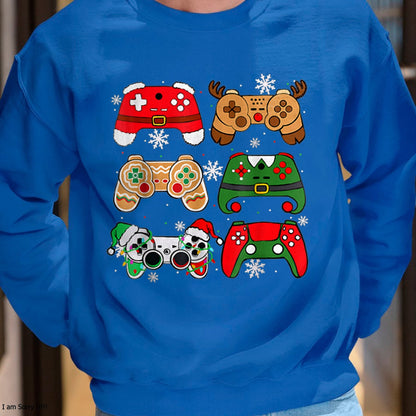 Christmas Shirts for Family, Funny christmas shirts, Christmas Unisex T-Shirt/Hoodie/Sweatshirt HLT00 - Boys Christmas Shirt Santa Elf Gaming Controllers Gamer Xmas T-Shirt