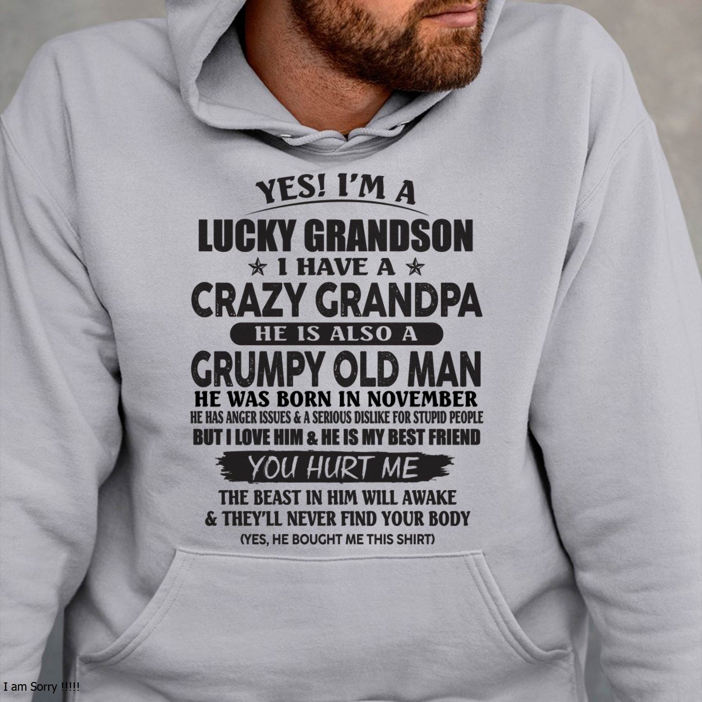 NOVEMBER - LUCKY GRANDSON OF CRAZY GRANDPA -  PERFECT GIFT FROM GRANDPA - DTSM11 (SKU12-145-11)