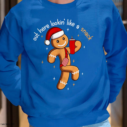 Christmas Shirts for Family, Funny christmas shirts, Christmas Unisex T-Shirt/Hoodie/Sweatshirt HLT00 - Out Here Looking Like A Snack Funny BouJee Xmas Gingerbread T-Shirt