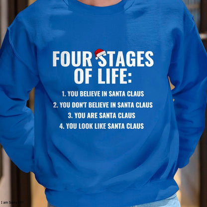 Christmas Shirts for Family, Funny christmas shirts, Christmas Unisex T-Shirt/Hoodie/Sweatshirt HLT00 - Christmas Funny Four Stages of life Santa Claus Humor Meme T-Shirt