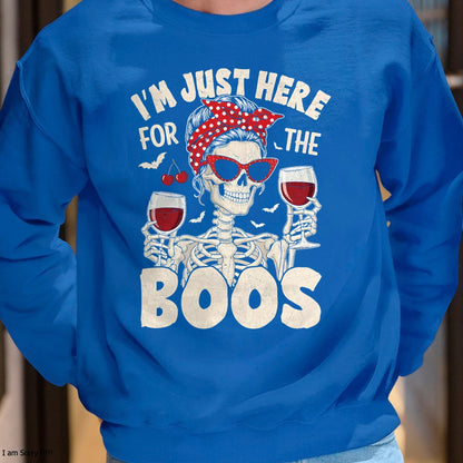 Hallowen Shirts for Family, Funny hallowen shirts, Hallowen Unisex T-Shirt/Hoodie/Sweatshirt HLT00 - Women Halloween Funny I'm Just Here for The Boos Skeleton T-Shirt