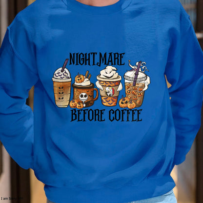 Christmas Shirts for Family, Funny christmas shirts, Christmas Unisex T-Shirt/Hoodie/Sweatshirt HLT00 - Nightmare Before Coffee Pumpkin Spice Halloween Costume T-Shirt