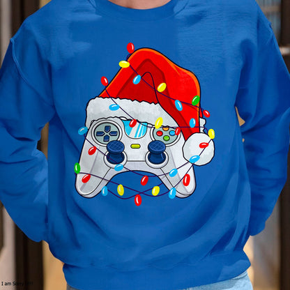 Christmas Shirts for Family, Funny christmas shirts, Christmas Unisex T-Shirt/Hoodie/Sweatshirt HLT00 - Video Game Controller Christmas Santa Hat Gamer Boys T-Shirt