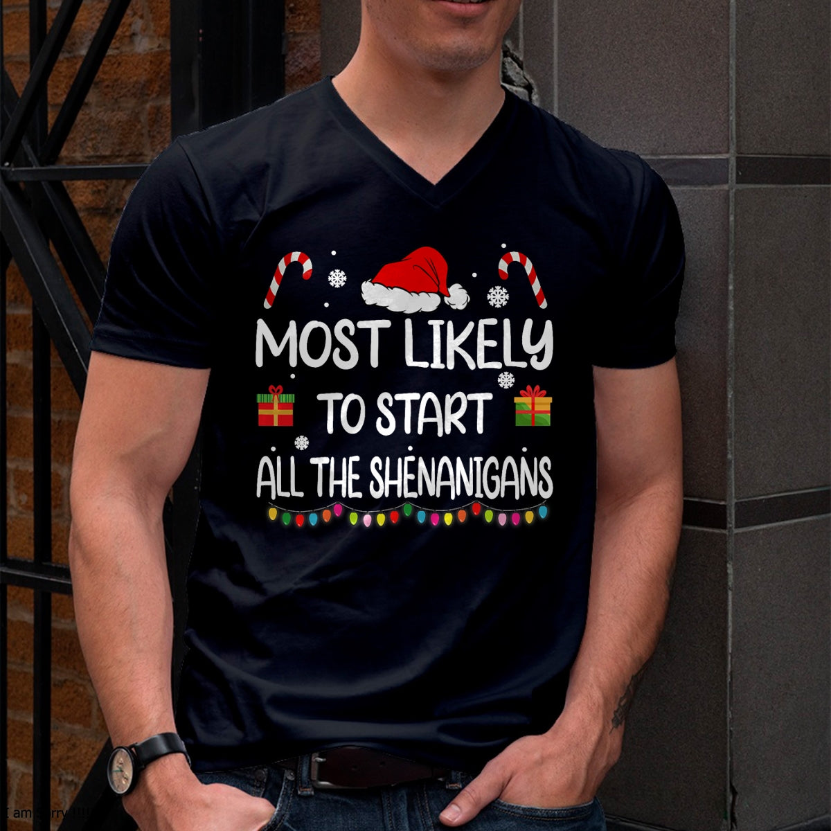 Christmas Shirts for Family, Funny christmas shirts, Christmas Unisex T-Shirt/Hoodie/Sweatshirt HLT00 - Most Likely To Start All The Shenanigans family Christmas T-Shirt