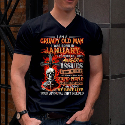 JANUARY - GRUMPY OLD MAN T-SHIRT - FUNNY SKULL ANGER ISSUES TEE - PERFECT GIFT FOR MEN DTSM01 (SKU12-319-01 MK60)