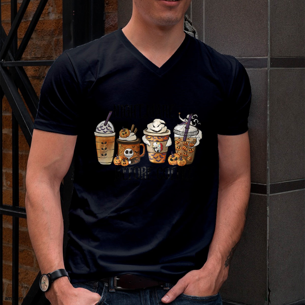 Christmas Shirts for Family, Funny christmas shirts, Christmas Unisex T-Shirt/Hoodie/Sweatshirt HLT00 - Nightmare Before Coffee Pumpkin Spice Halloween Costume T-Shirt