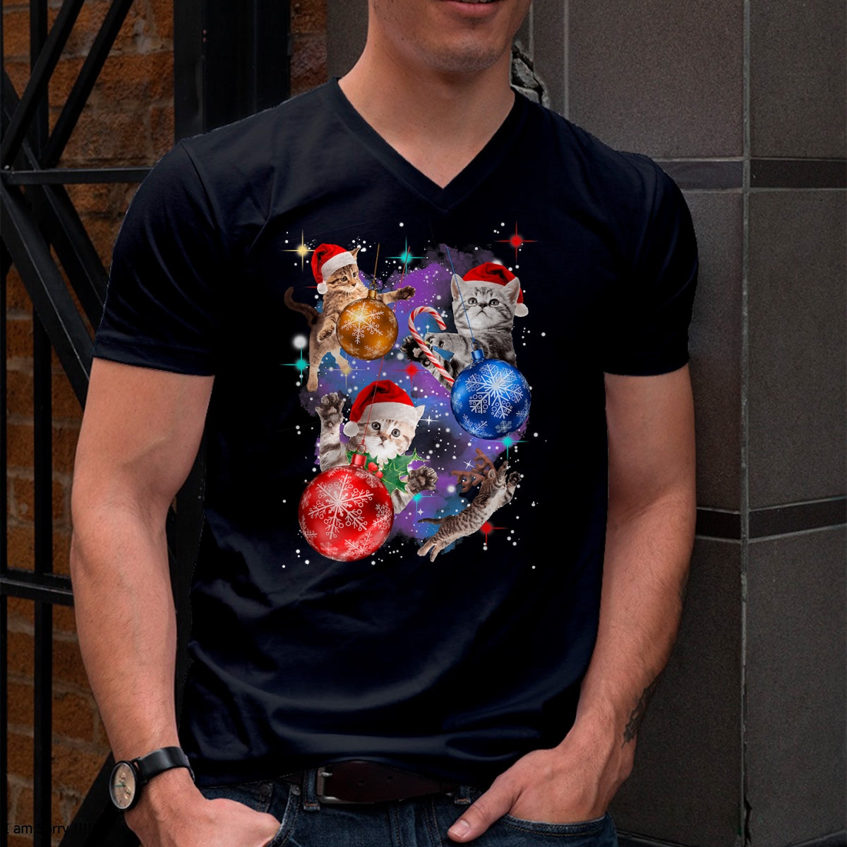 Christmas Shirts for Family, Funny christmas shirts, Christmas Unisex T-Shirt/Hoodie/Sweatshirt HLT00 - Cute Christmas Cats In Space Ornaments Graphic T-Shirt