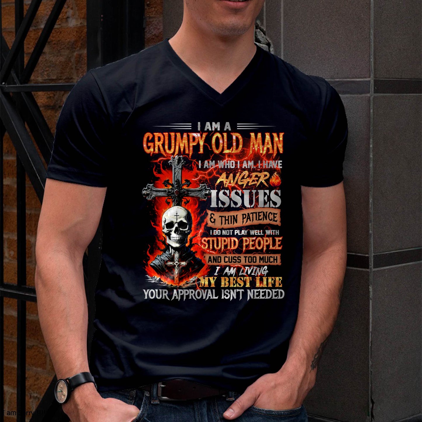 GRUMPY OLD MAN T-SHIRT - FUNNY SKULL ANGER ISSUES TEE - PERFECT GIFT FOR MEN DTSM00 (SKU12-319-00 MK60)