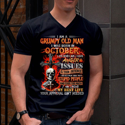 OCTOBER - GRUMPY OLD MAN T-SHIRT - FUNNY SKULL ANGER ISSUES TEE - PERFECT GIFT FOR MEN DTSM10 (SKU12-319-10 MK60)