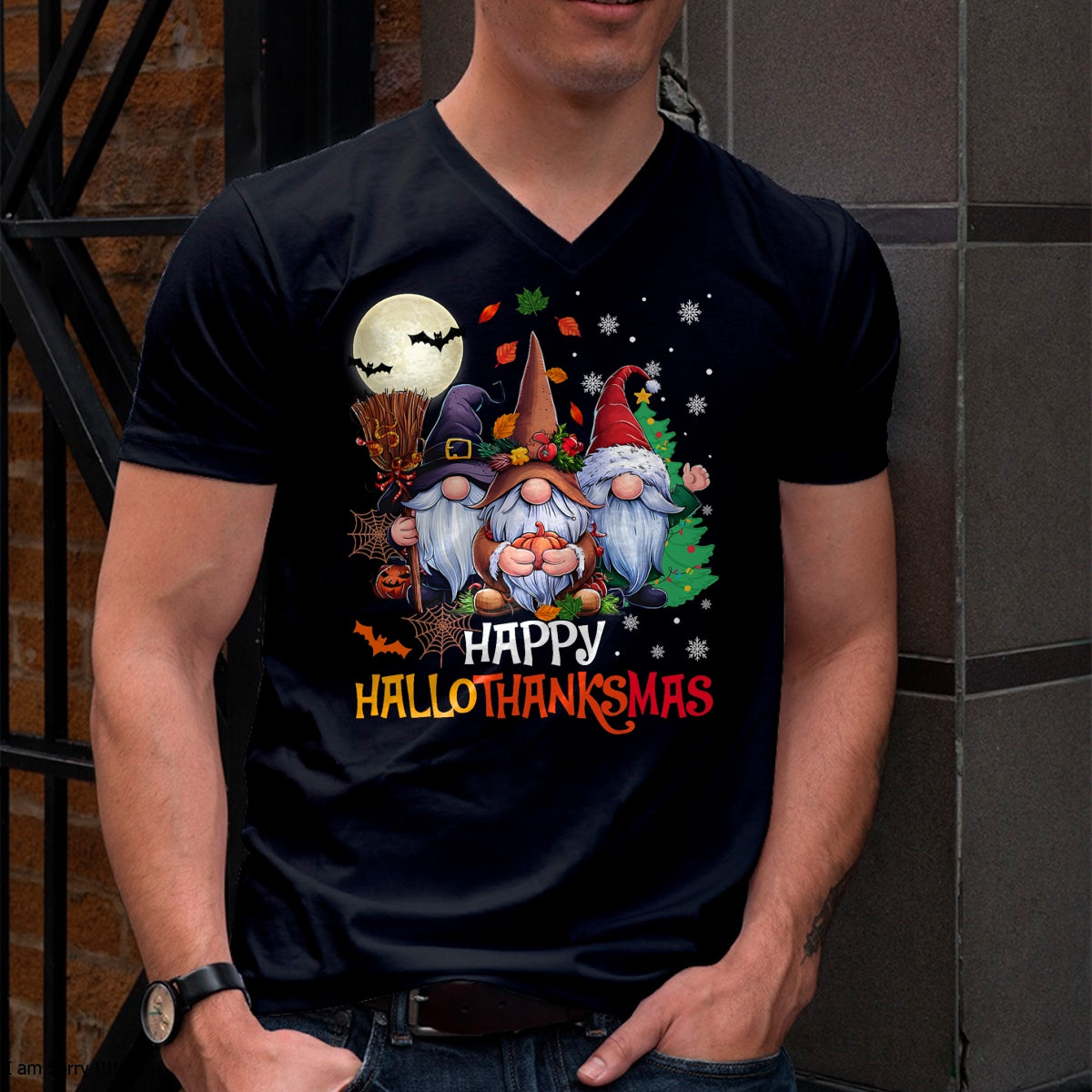 Christmas Shirts for Family, Funny christmas shirts, Christmas Unisex T-Shirt/Hoodie/Sweatshirt HLT00 - Happy Hallothanksmas Gnomes Lover Halloween Merry Christmas T-Shirt