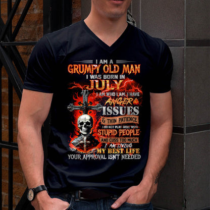 JULY - GRUMPY OLD MAN T-SHIRT - FUNNY SKULL ANGER ISSUES TEE - PERFECT GIFT FOR MEN DTSM07 (SKU12-319-07 MK60)
