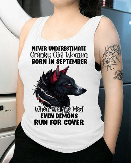 Never Underestimate Cranky Old Women Born In September – Birthday T-Shirt for Women - DTSM09 (SKU2603-45-09)