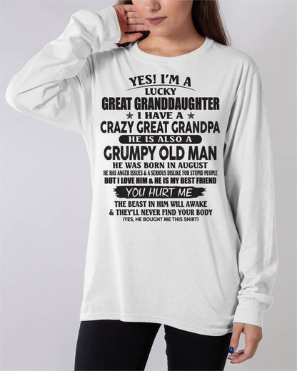 AUGUST - LUCKY GREAT GRANDDAUGHTER OF CRAZY GREAT GRANDPA - PERFECT GIFT FROM GREAT GRANDPA - DTSM08 (SKU12-287-08)