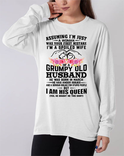 March - Spoiled Wife T-Shirt – Grumpy Old Husband Funny Tee - Perfect Gift From Husband - DTSM03 (SKU11-101-03)