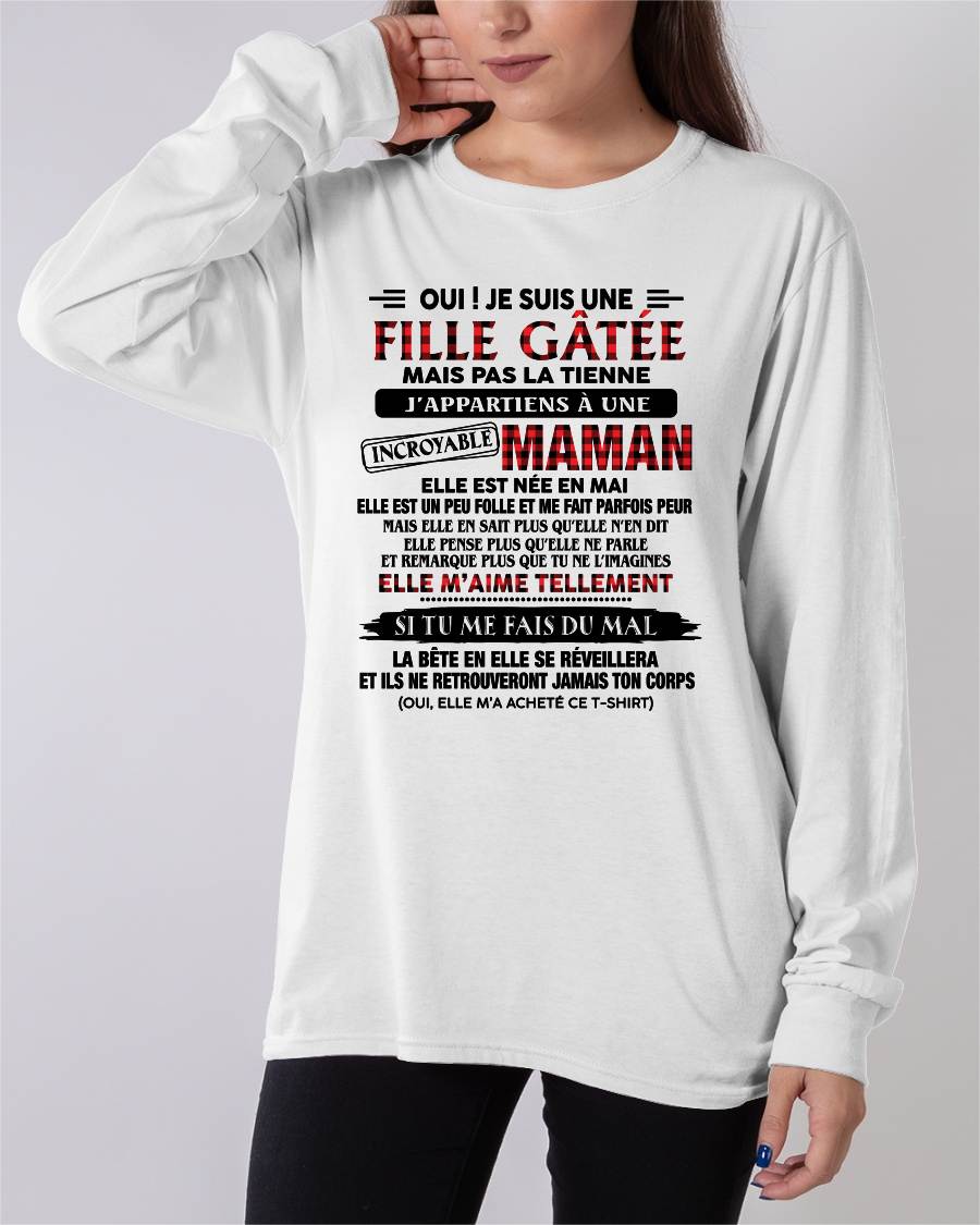 MAI - T-SHIRT FILLE GÂTÉE DE SA MAMAN INCROYABLE - CADEAU PARFAIT POUR MAMAN - DTSM05 (SKU2608-302-05)