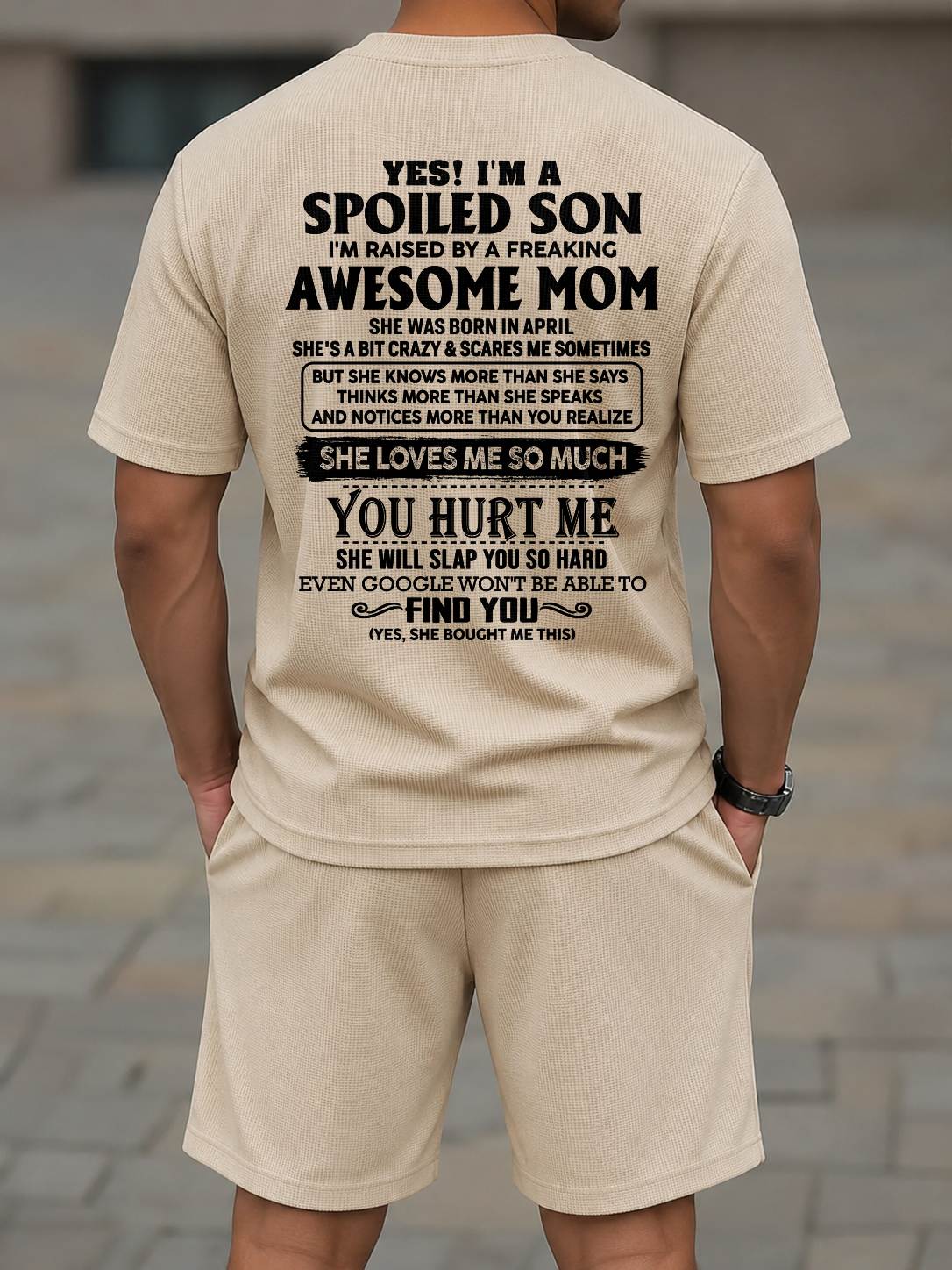 APRIL - SPOILED SON OF AWESOME MOM - WAFFLE CASUAL SUIT - M13 - PERFECT GIFT FROM MOM - DTSM04 (SKU2607-85-04)