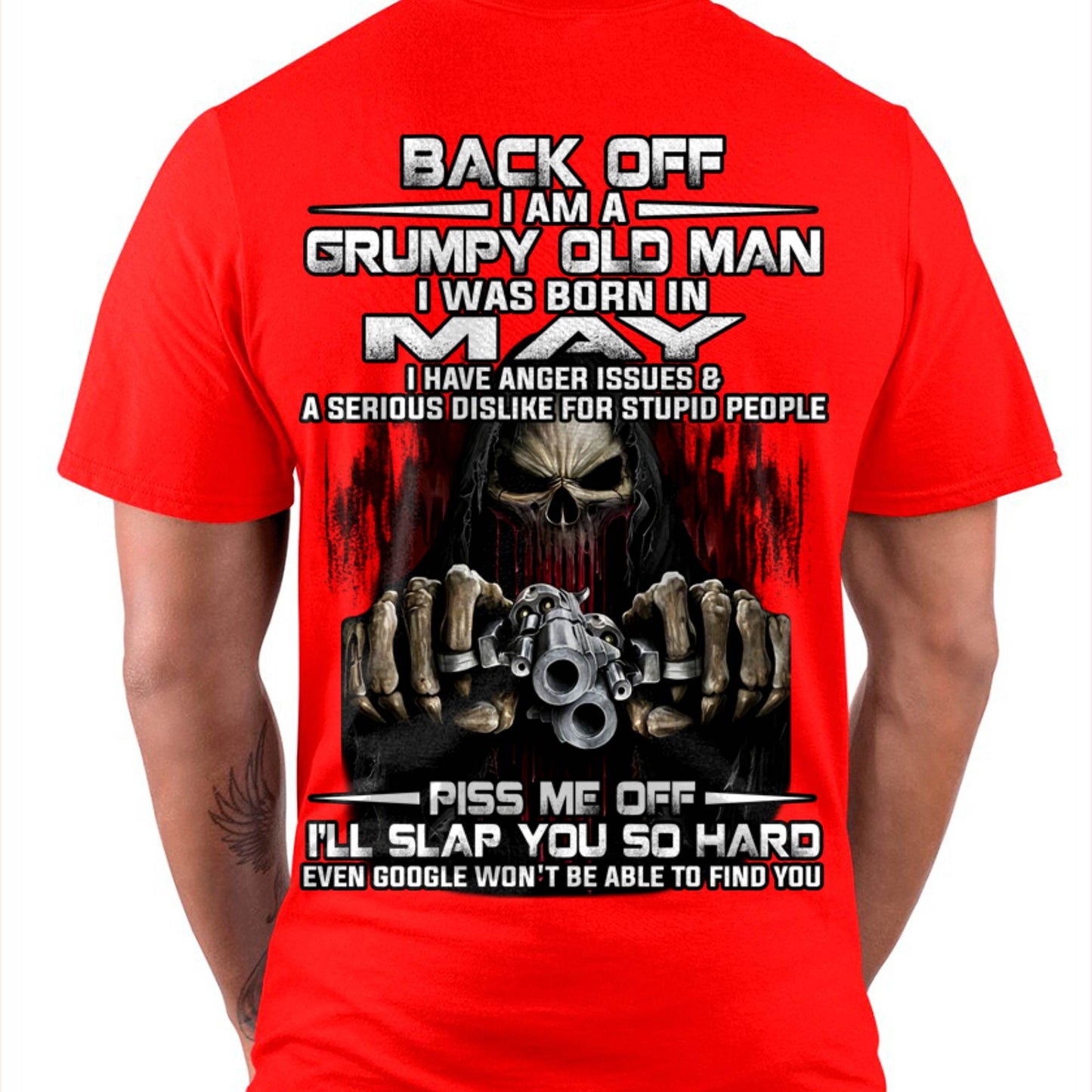 May - Grumpy Old Man T-Shirt – Funny Skull Gun Graphic Tee for Men - DTSM05 (SKU09-109-05)