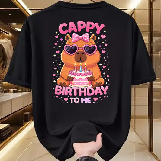 Cute Capybara Shirt, Funny Capybara UnisexT-Shirt/Hoodie/Sweatshirt HLT00 - Cappy Birthday Capybara Birthday to Me Birthday Pink Bow T-Shirt