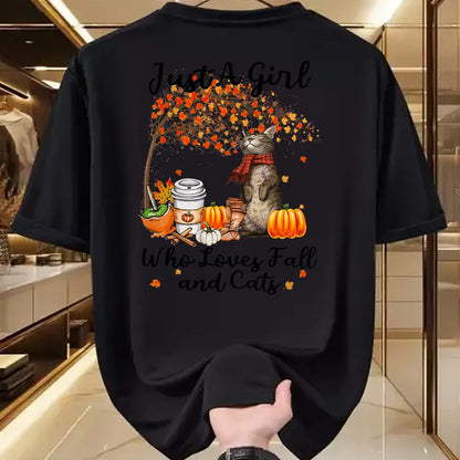 Cat Love Shirt, Funny Cat Lover Gift UnisexT-Shirt/Hoodie/Sweatshirt HLT00 - Tu Just A Girl Who Loves Fall And Cat Costume Thanksgiving T-Shirt