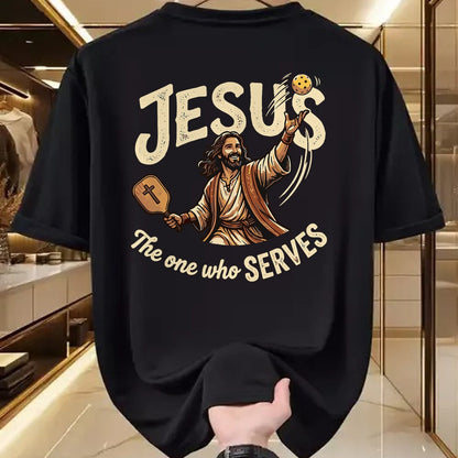 Funny Pickleball Shirt, Pickleball Lover Unisex T-Shirt/Hoodie/Sweatshirt HLT00 - Jesus The One Who Serves Funny Christian Pickleball T-Shirt