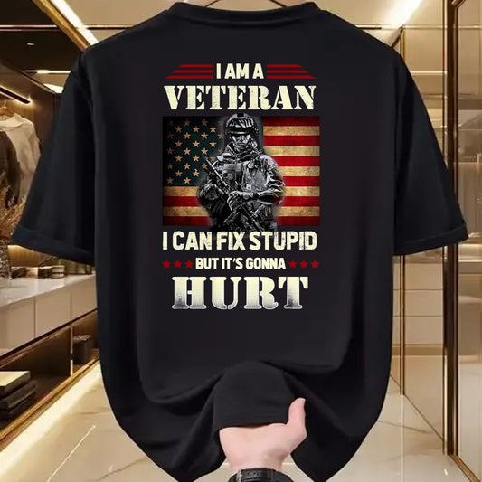 Proud Veteran Shirt, Funny Veteran UnisexT-Shirt/Hoodie/Sweatshirt HLT00 - Distressed I Am A Veteran I Can Fix Stupid - Veterans Day T-Shirt, Men, Black, 3X-Large