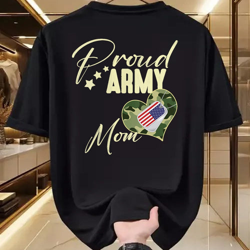 Gift for Dad Shirt, Funny Dad Unisex T-Shirt/Hoodie/Sweatshirt HLT00 – Proud Army MOM Camouflage Dog Tag USA American Flag V-Neck T-Shirt
