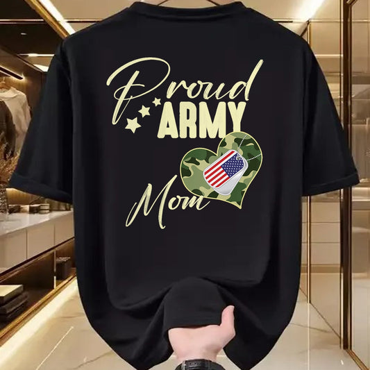 Gift for Dad Shirt, Funny Dad Unisex T-Shirt/Hoodie/Sweatshirt HLT00 – Proud Army MOM Camouflage Dog Tag USA American Flag V-Neck T-Shirt