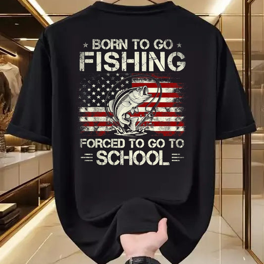 Funny Fishing Shirt, Gift For Fishing Lover Unisex T-Shirt/Hoodie/Sweatshirt HLT00 - Born to Go Fishing Forced to Go to School Bass Fishing Flag T-Shirt