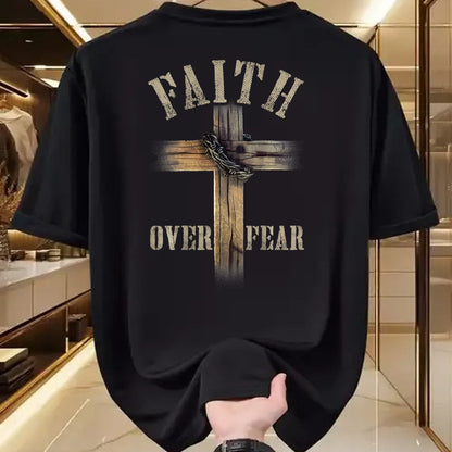 Christian Tee, Christian Faith Unisex T-Shirt/Hoodie/Sweatshirt HLT00 - Faith Over Fear American Christian Cross God Jesus (on back) T-Shirt (1)