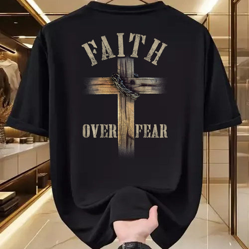 Christian Tee, Christian Faith Unisex T-Shirt/Hoodie/Sweatshirt HLT00 - Faith Over Fear American Christian Cross God Jesus (on back) T-Shirt (1)