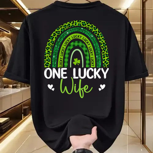 Best Wife Shirt, Wife and Husband Unisex T-Shirt/Hoodie/Sweatshirt HLT00 - Gift for wife T shirt, lucky wife   One Lucky Wife Rainbow Leopard Saint Patrick's Day T-Shirt