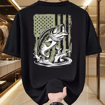 Funny Fishing Shirt, Gift For Fishing Lover Unisex T-Shirt/Hoodie/Sweatshirt HLT00 - Fishing Camo Bass Fish American Flag Men_s Graphic Fishing T-Shirt