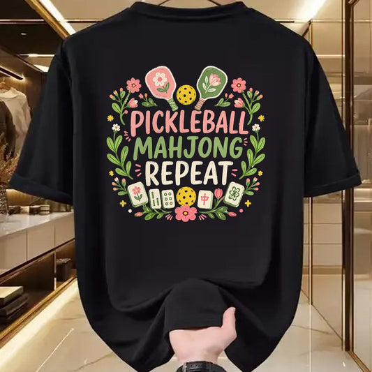 Funny Pickleball Shirt, Pickleball Lover Unisex T-Shirt/Hoodie/Sweatshirt HLT00 - Women's Pickleball Mahjong Repeat Funny Game Lover Men Women V-Neck T-Shirt
