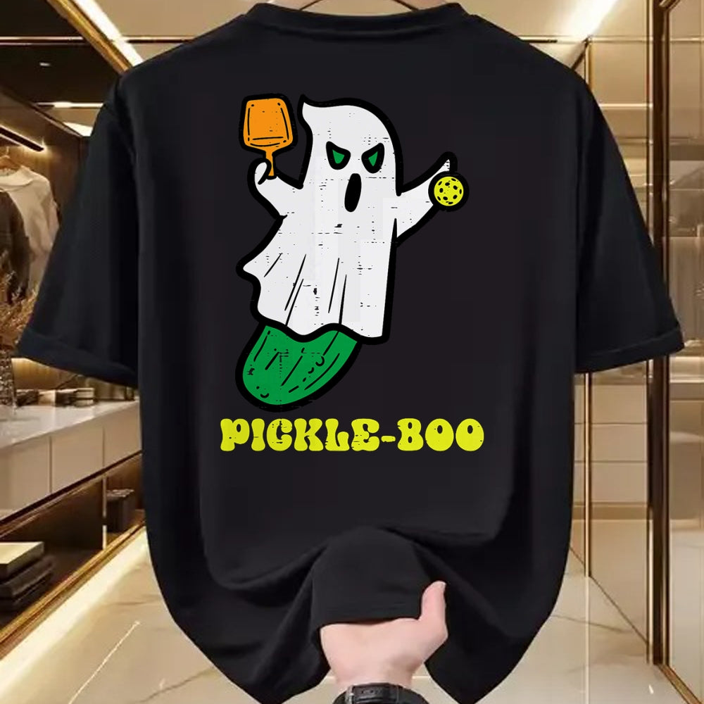 Funny Pickleball Shirt, Pickleball Lover Unisex T-Shirt/Hoodie/Sweatshirt HLT00 - Halloween Pickleball Pickle Boo Ghost Costume Men Women Kids T-Shirt