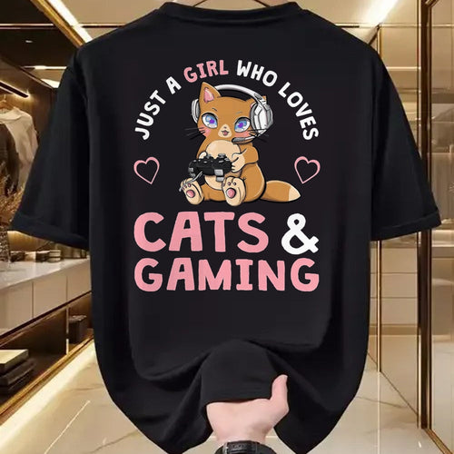 Cat Love Shirt, Funny Cat Lover Gift UnisexT-Shirt/Hoodie/Sweatshirt HLT00 - Just A Girl Who Loves Cats and Gaming Cute Gamer Cat T-Shirt, Men, Black, 3X-Large