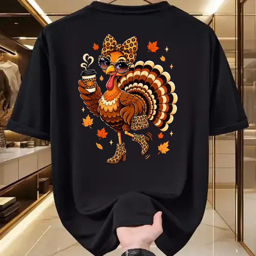 Best Thanksgiving Family Shirt , Funny Thanksgiving UnisexT-Shirt/Hoodie/Sweatshirt HLT00 - Leopard Turkey Drinking Coffee Women Thanksgiving Turkey Day T-Shirt