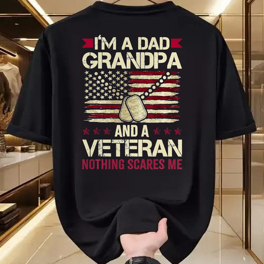Proud Veteran Shirt, Funny Veteran UnisexT-Shirt/Hoodie/Sweatshirt HLT00 - I_m a Dad Grandpa and a Veteran Nothing Scares me T-Shirt, Men, Navy Blue, 3X-Large
