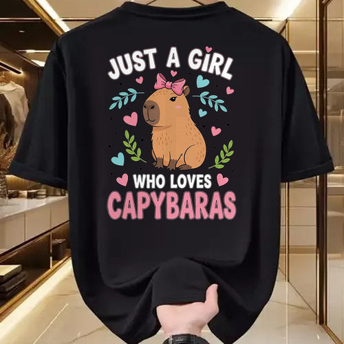 Cute Capybara Shirt, Funny Capybara Unisex T-Shirt/Hoodie/Sweatshirt HLT00 - Just a Girl who Loves Capybaras T-Shirt (3)