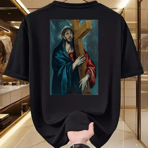 Christian Tee, Christian Faith Unisex T-Shirt/Hoodie/Sweatshirt HLT00 - Christ Carrying the Cross Jesus Painting Saviour Christian T-Shirt