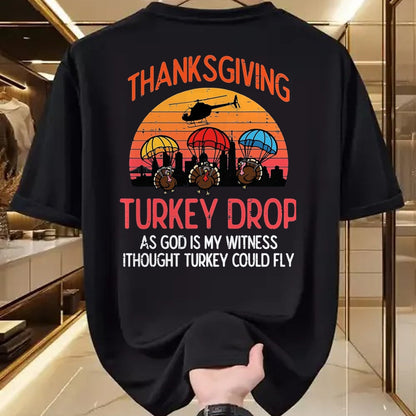 Best Thanksgiving Family Shirt , Funny Thanksgiving UnisexT-Shirt/Hoodie/Sweatshirt HLT00 - Thanksgiving Turkey Drop Retro Meme Fall Women Men Kids T-Shirt, Men, Black, 3X-Large