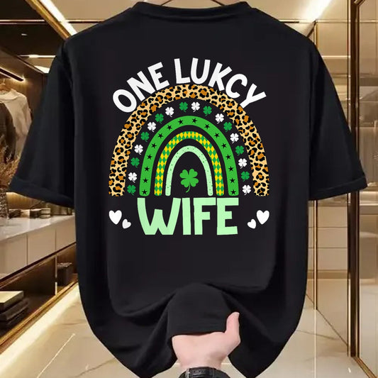 Best Wife Shirt, Wife and Husband Unisex T-Shirt/Hoodie/Sweatshirt HLT00 - Gift for wife T shirt, lucky wife   One Lucky Wife Leopard Rainbow Saint Patrick's Day T-Shirt (1)