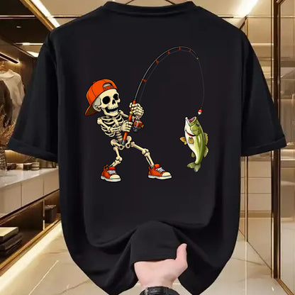 Funny Fishing Shirt, Gift For Fishing Lover Unisex T-Shirt/Hoodie/Sweatshirt HLT00 - Halloween Skeleton Fishing Bass Fisherman Funny Spooky T-Shirt