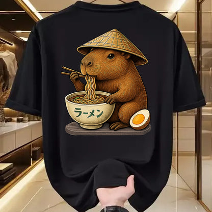 Cute Capybara Shirt, Funny Capybara Unisex T-Shirt/Hoodie/Sweatshirt HLT00 - Capybara Eating Japanese Ramen Kawaii Anime tee Funny Kids T-Shirt