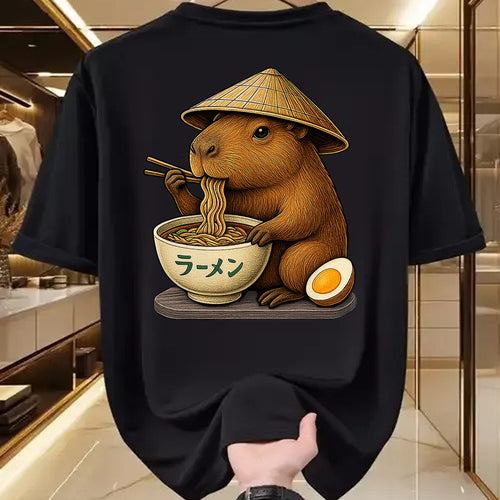 Cute Capybara Shirt, Funny Capybara Unisex T-Shirt/Hoodie/Sweatshirt HLT00 - Capybara Eating Japanese Ramen Kawaii Anime tee Funny Kids T-Shirt